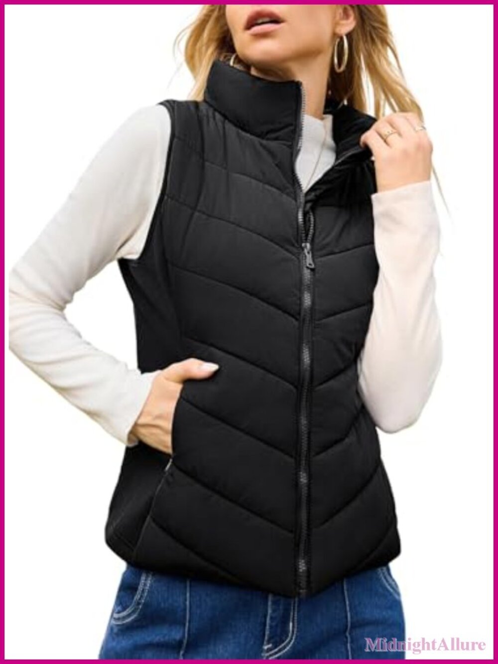 Quilted Puffer Vest Lightweight Sleeveless Zip Outerwear